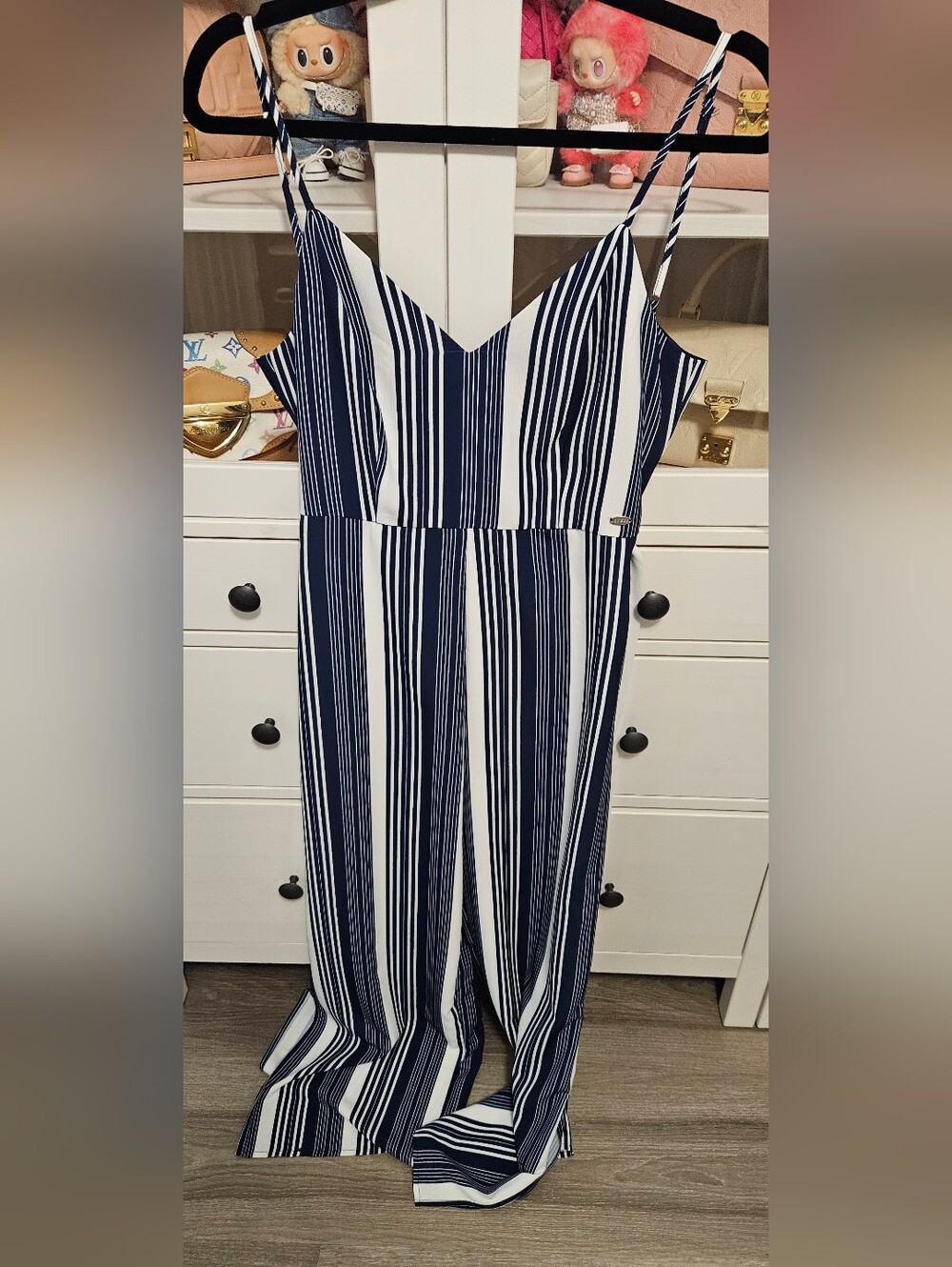 Guess Navy and White Striped Jumpsuit